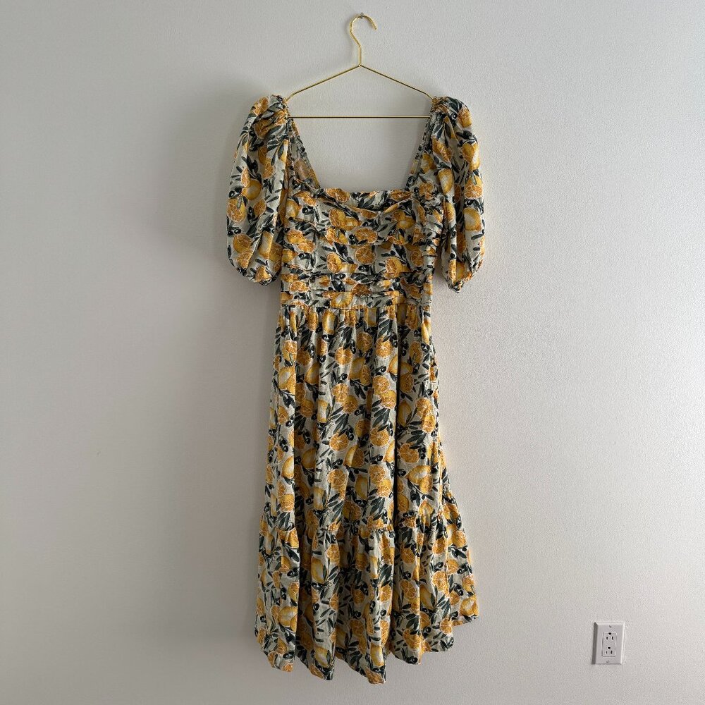 Abercrombie & Fitch Emerson Linen-Blend Puff Sleeve Midi Dress XL Tall